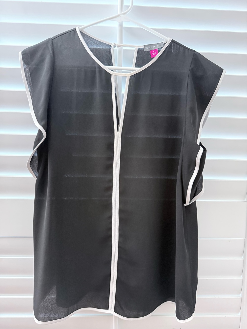 Vince Camuto Black Sleeveless Top with White Trim